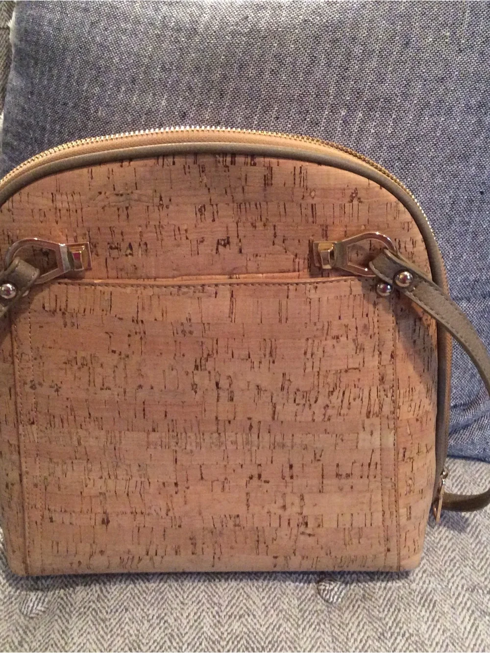 Cork Dome Backpack in Natural Cork and Olive Trim